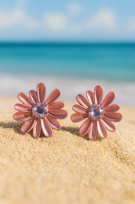 Jewello Amazing pink flower design with shimmering white stone stud dainty korean earring for women and girls. Gift for her.