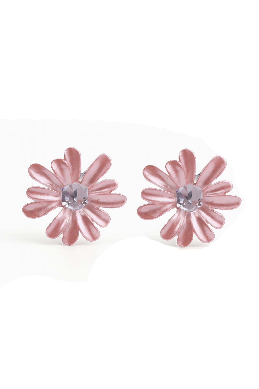 Jewello Amazing pink flower design with shimmering white stone stud dainty korean earring for women and girls. Gift for her.
