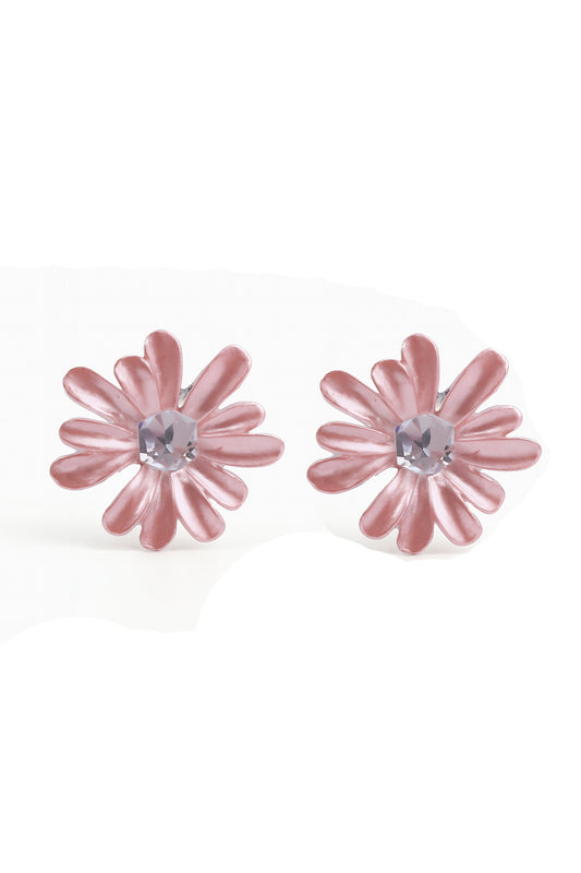 Jewello Amazing pink flower design with shimmering white stone stud dainty korean earring for women and girls. Gift for her.