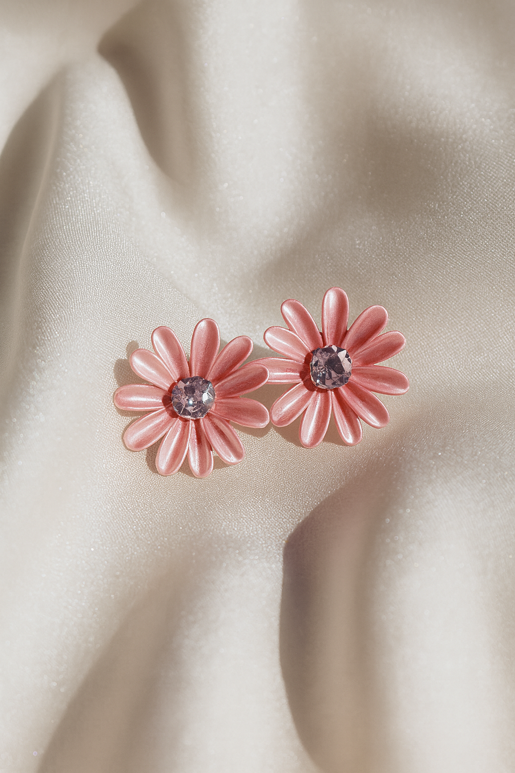 Jewello Amazing pink flower design with shimmering white stone stud dainty korean earring for women and girls. Gift for her.
