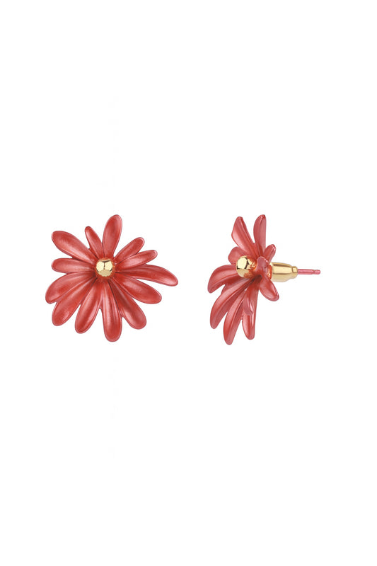 Jewello trendy orange flower design with golden bead stud dainty korean earring for women and girls. Gift for her.