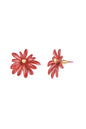 Jewello trendy orange flower design with golden bead stud dainty korean earring for women and girls. Gift for her.
