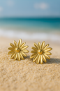 Jewello stylish yellow flower design with golden bead stud dainty korean earring for women and girls. Gift for her.