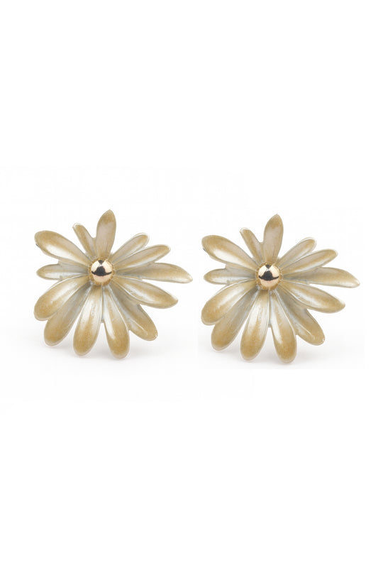 Jewello stylish yellow flower design with golden bead stud dainty korean earring for women and girls. Gift for her.