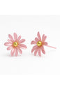 Jewello trendy pink flower design with golden bead stud dainty korean earring for women and girls. Gift for her.
