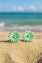 Jewello fancy green flower design with golden bead stud dainty korean earring for women and girls. Gift for her.