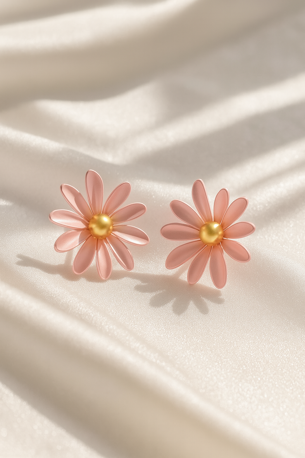 Jewello trendy pink flower design with golden bead stud dainty korean earring for women and girls. Gift for her.