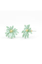 Jewello fancy green flower design with golden bead stud dainty korean earring for women and girls. Gift for her.