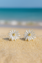 Jewello beautiful white flower design with golden bead stud dainty korean earring for women and girls. Gift for her.