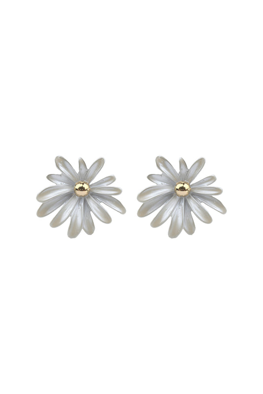 Jewello beautiful white flower design with golden bead stud dainty korean earring for women and girls. Gift for her.