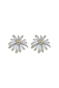 Jewello beautiful white flower design with golden bead stud dainty korean earring for women and girls. Gift for her.