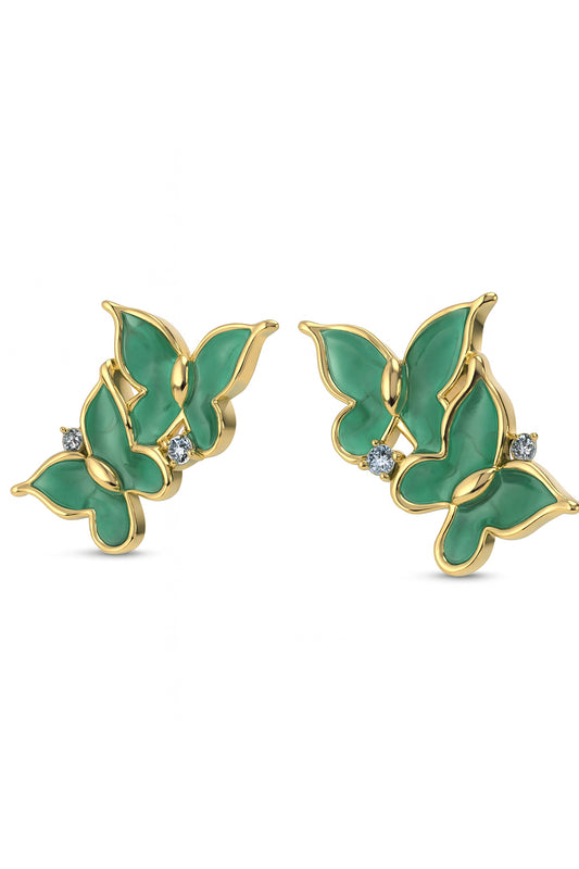 Jewello delicate gold-plated butter fly design with green stone dainty korean earring for women and girls. Gift for her.
