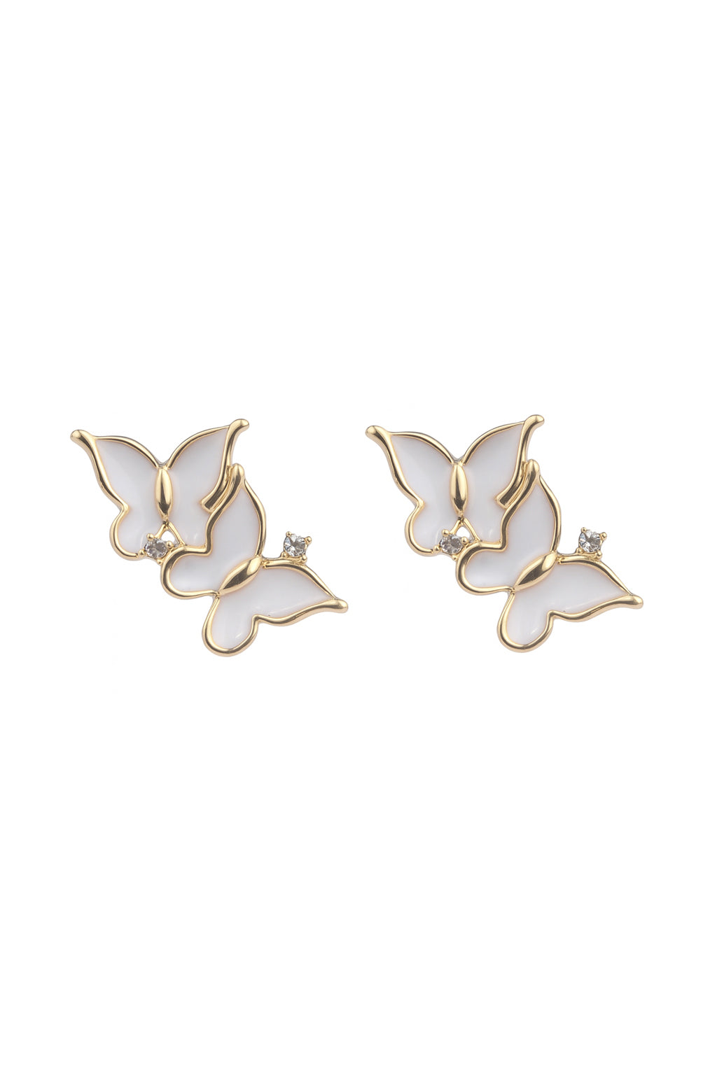 Jewello gold plated butterfly design with light pink stone stud dainty Korean earring for women and girls. Gift for her.