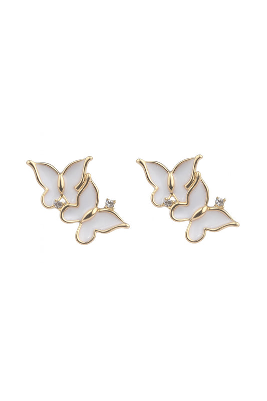 Jewello gold plated butterfly design with light pink stone stud dainty Korean earring for women and girls. Gift for her.