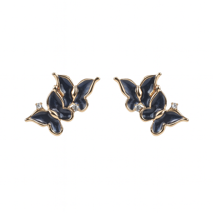 Jewello amazing gold-plated butterfly design with black stone stud dainty korean earring for women and girls. Gift for her.