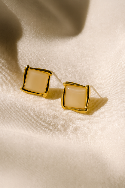 Jewello Stylish gold-plated square design square stone stud dainty korean earring for women and girls. Daily wear earring, party wear earring. Gift for her.