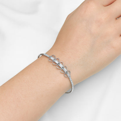 jewello stylish silver plated with shimmering white stone stud Adjustable cuff bracelet for women and girls.