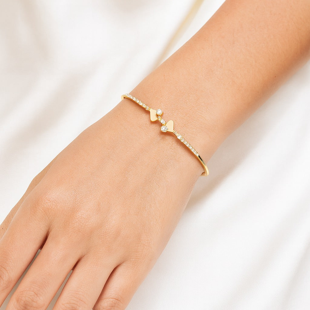Jewello fancy  gold plated heart design with cubic zirconia stud cuff bracelet, Kada bracelet for women and girls.