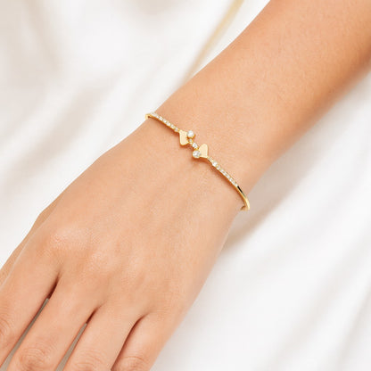 Jewello fancy  gold plated heart design with cubic zirconia stud cuff bracelet, Kada bracelet for women and girls.
