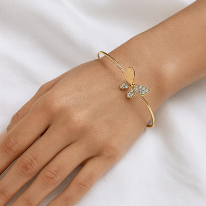 Jewello trendy gold-plated butterfly design with shimmering white stone stud cuff bracelet, Kada bracelet for women and girls.