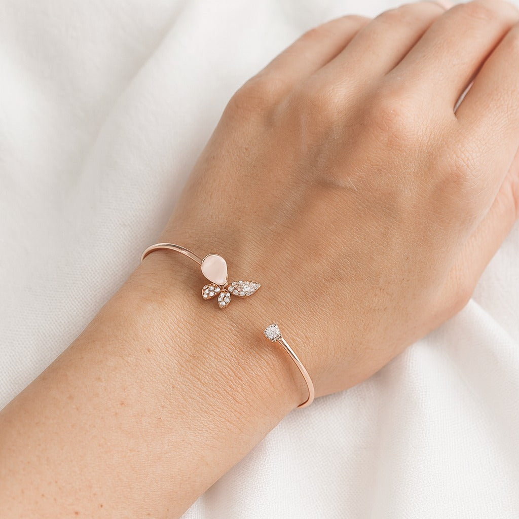 Jewello elegance rose gold plated and shimmering white stone stud cuff bracelet, kada bracelet for women and girls.