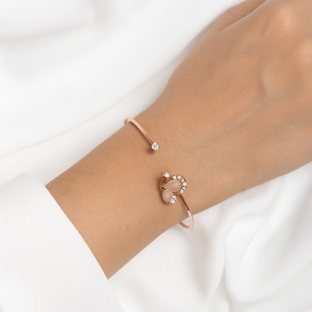 jewello Adorable rose gold-plated floral design with shimmering white stone stud Adjustable cuff bracelet, Kada bracelet, for women and girls.