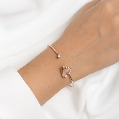 jewello Adorable rose gold-plated floral design with shimmering white stone stud Adjustable cuff bracelet, Kada bracelet, for women and girls.