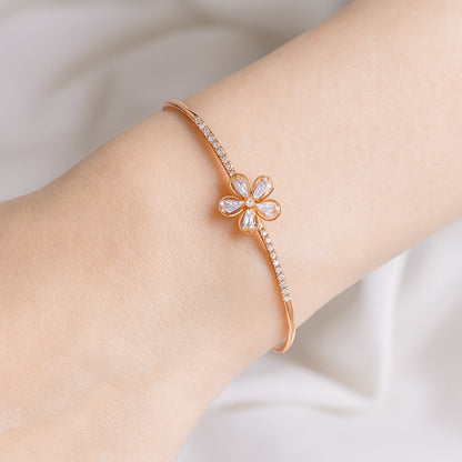 jewello stylish gorgeous rose gold-plated floral design with cubic zirconia stud Adjustable cuff bracelet, Kada bracelet for women and girls.