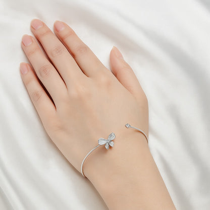 Jewello Adorable silver-plated butterfly design with shimmering white stone stud cuff bracelet, Kada bracelet for women and girls.
