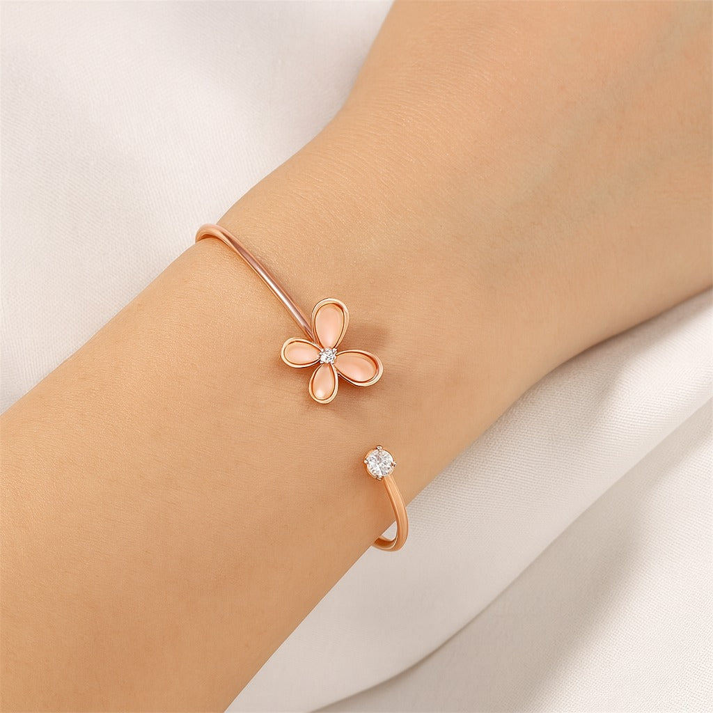 Jewello beautiful rose gold plated with shimmering white stone stud cuff bracelet, Kada bracelet for women and girls.