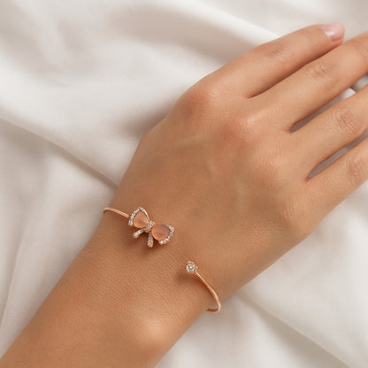 Jewello delicate rose gold plated with shimmering rose gold stone stud cuff bracelet, Kada bracelet for women and girls.