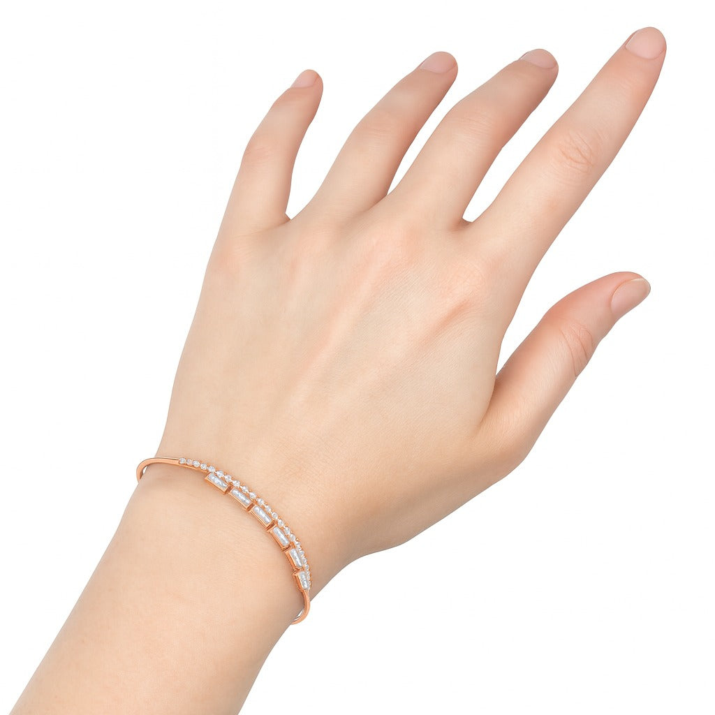 Jewello trendy rose gold plated with cubic zirconia stud cuff bracelet, Kada bracelet for women and girls.