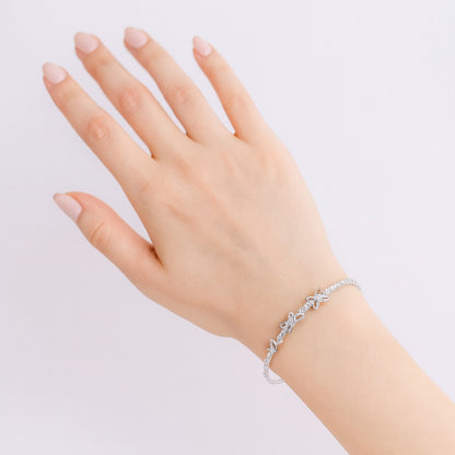 Jewello trendy silver plated with shimmering white stone stud cuff bracelet, Kada bracelet for women and girls.