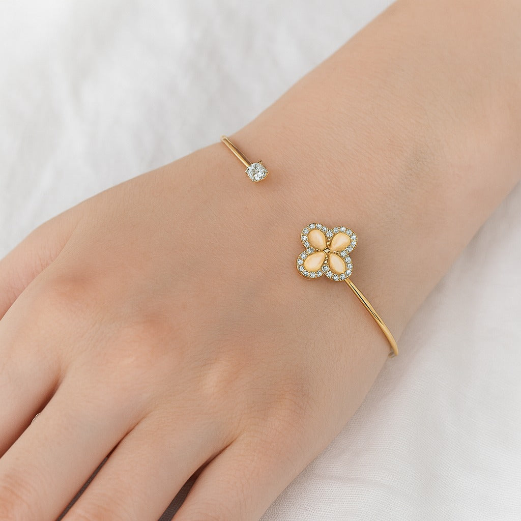 Jewello fashionable gold-plated floral design with golden stone stud cuff bracelet, Kada bracelet for women and girls.