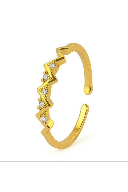 Jewello shimmering zig-zag gold plated with a studded American diamond Adjustable finger ring for women and girls.