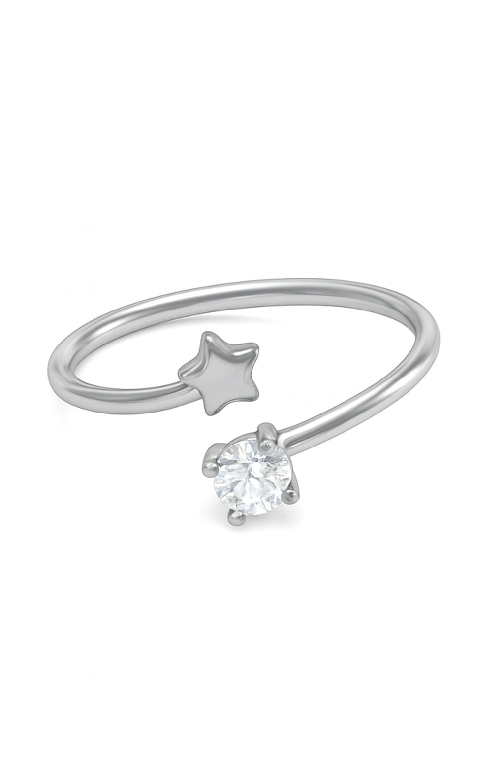 Jewello  delightful silver-plated star design and studded shimmering American diamond Adjustable finger ring for women and girls.