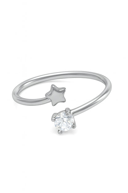 Jewello  delightful silver-plated star design and studded shimmering American diamond Adjustable finger ring for women and girls.