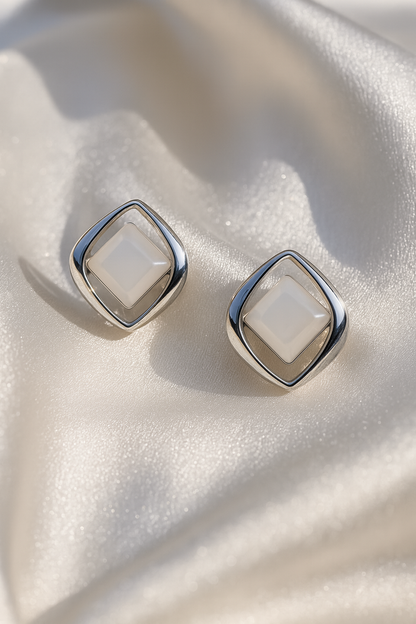 Jewello  stylish dainty silver-plated square design anti tarnish Korean earring for women and girls.