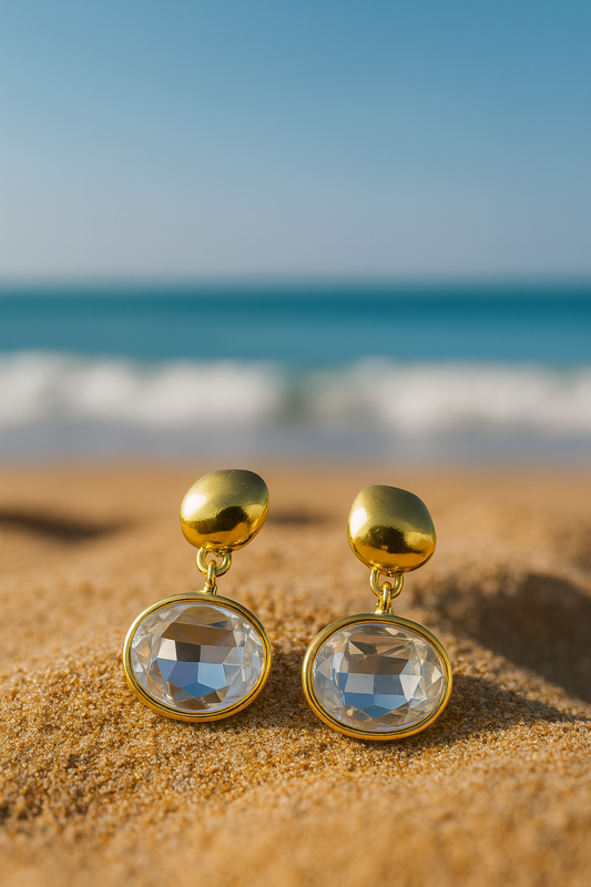 Jewello trendy gold plated sparkling white stone stud anti tarnish Korean earring for women and girls.
